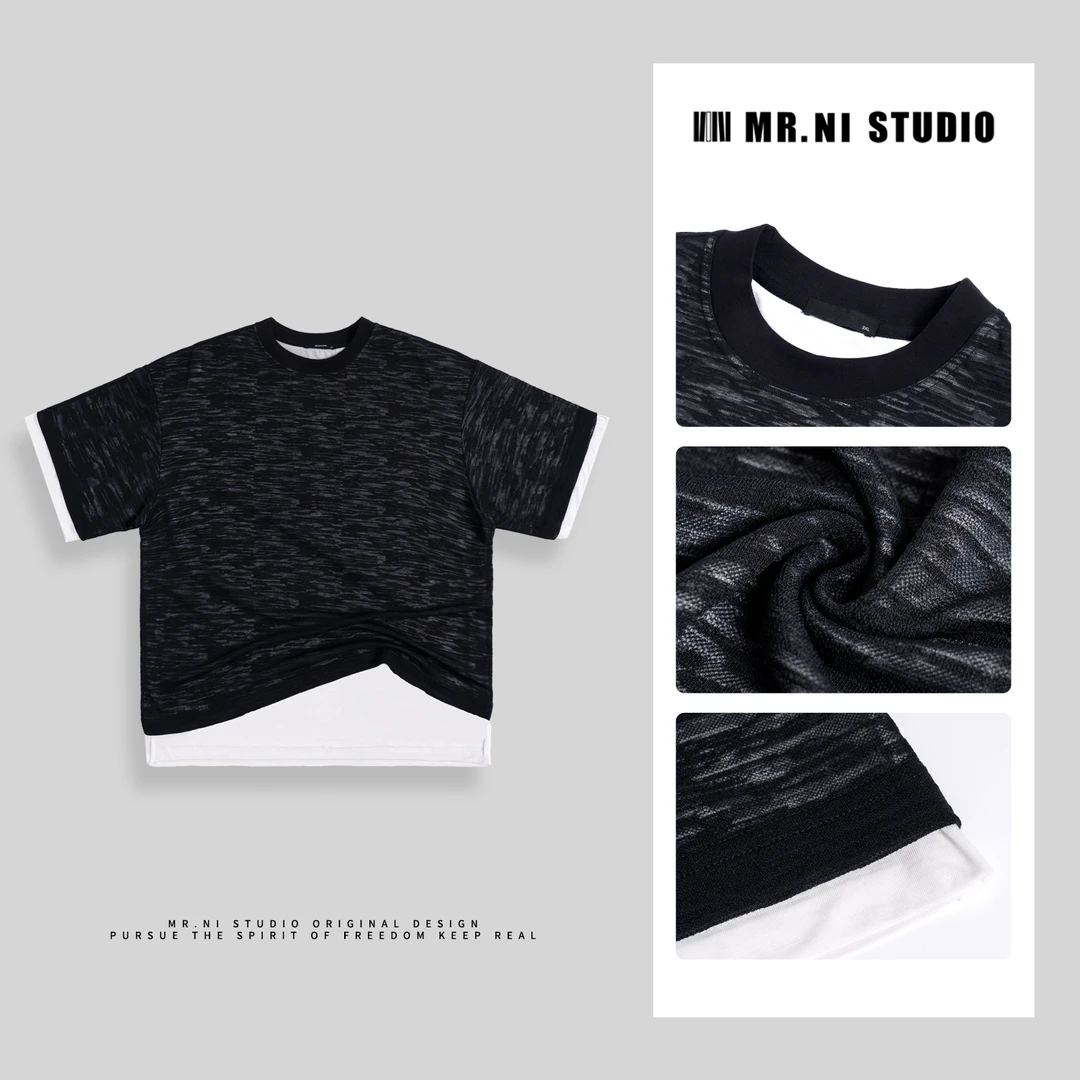 MR.NI/倪先生「冰纱」 递进层次感提花悬垂莱赛尔天丝两件套短袖