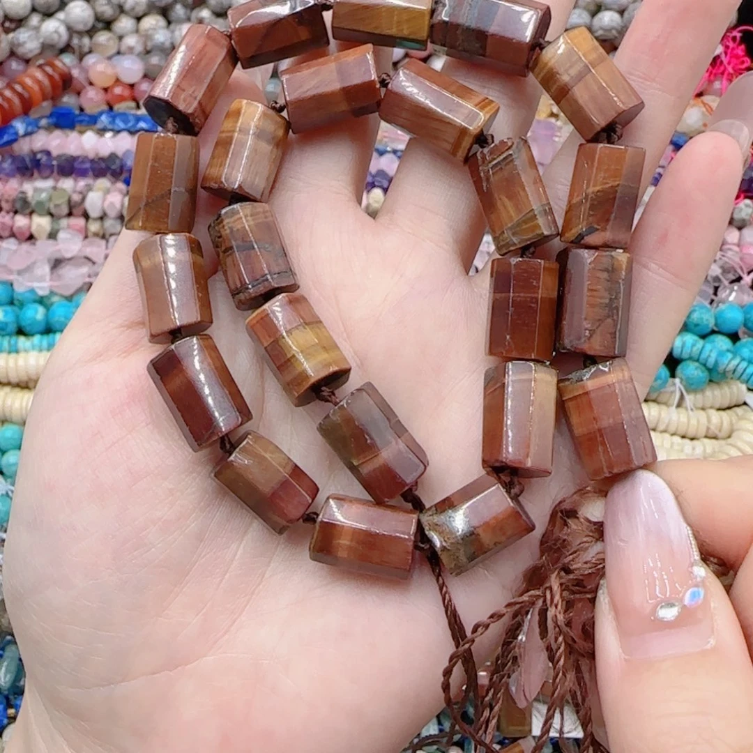 玛瑙/玉髓未镶嵌珠宝半成品虎眼石手工管珠一条特价