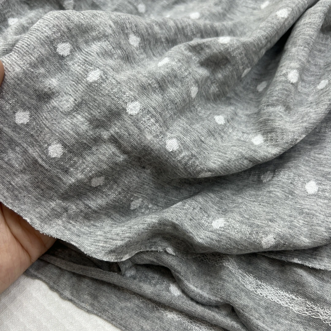 T423纯棉色织灰色波点皱皱莱卡弹力针织布2米【宽1.7】