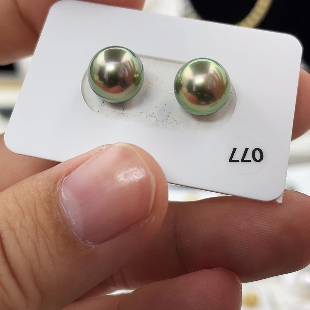 海水珍珠未镶嵌耳饰牛油果色大溪地10mm