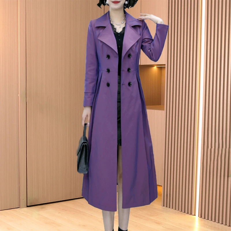 风衣女2025新款春秋超好看小个子高级感中年妈妈长款紫色大衣外套