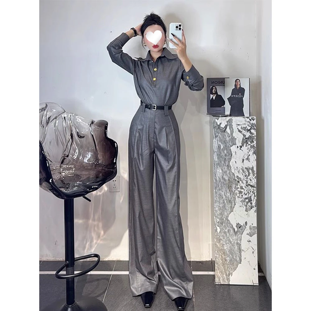 【正版现货】设计感时尚气质老钱风套装女夏季新款衬衫阔腿裤两件套