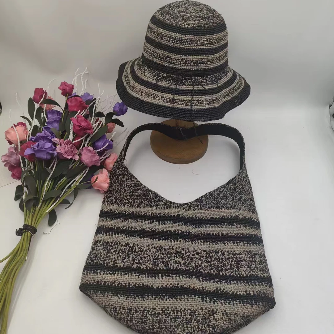 精细拉菲草混色渔夫帽包套组