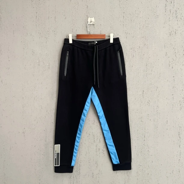 99新 Prada/普拉达 黑色贴布logo蓝色尼龙拼接长裤m码 Z00362