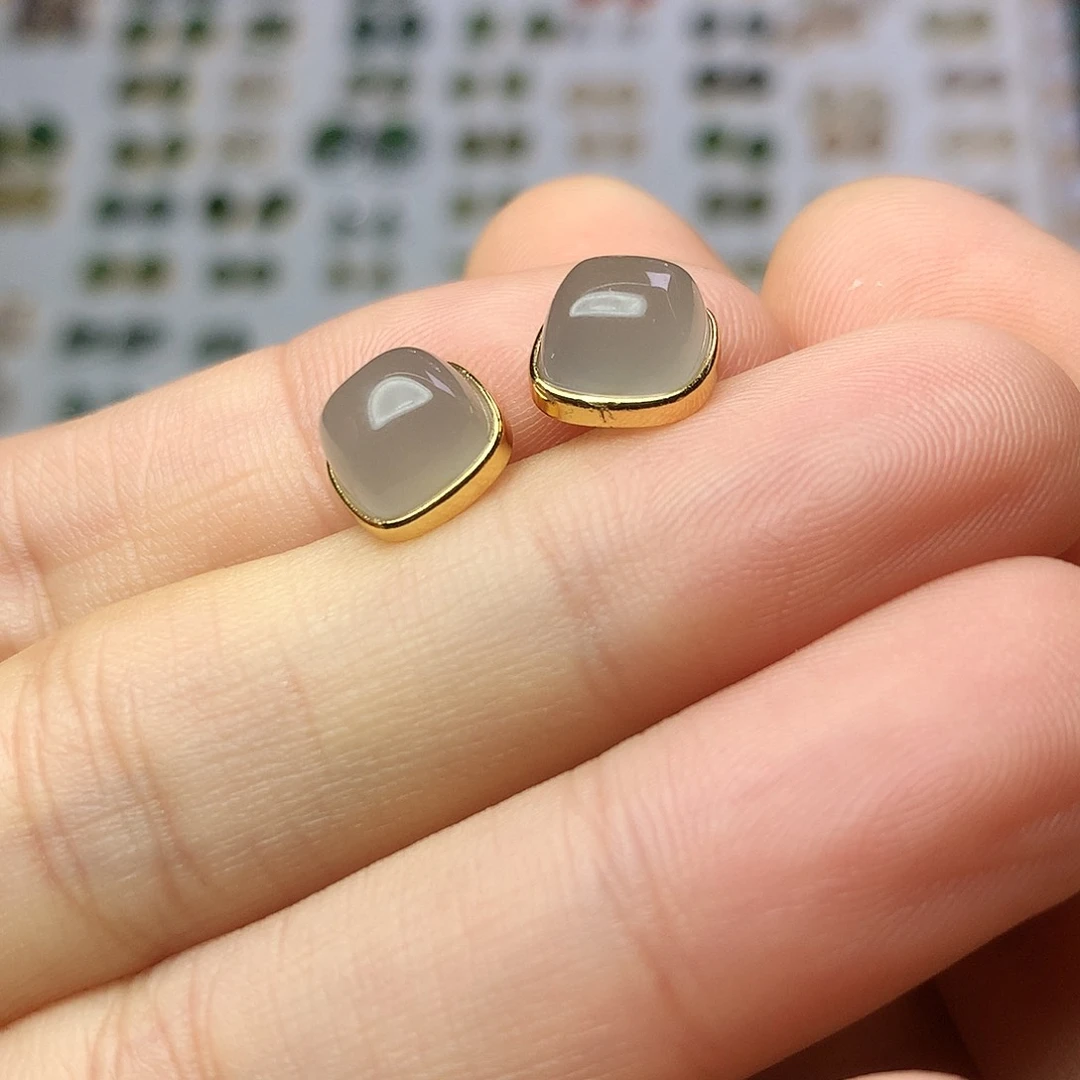 银S925镀金镶嵌和田玉（白玉）耳饰