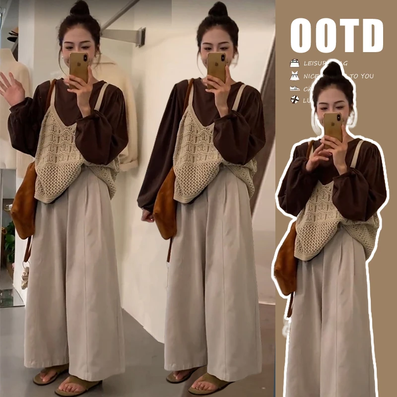 美拉德韩版复古百搭孕妇装秋冬季套装爆款气质高质量三件套女秋装