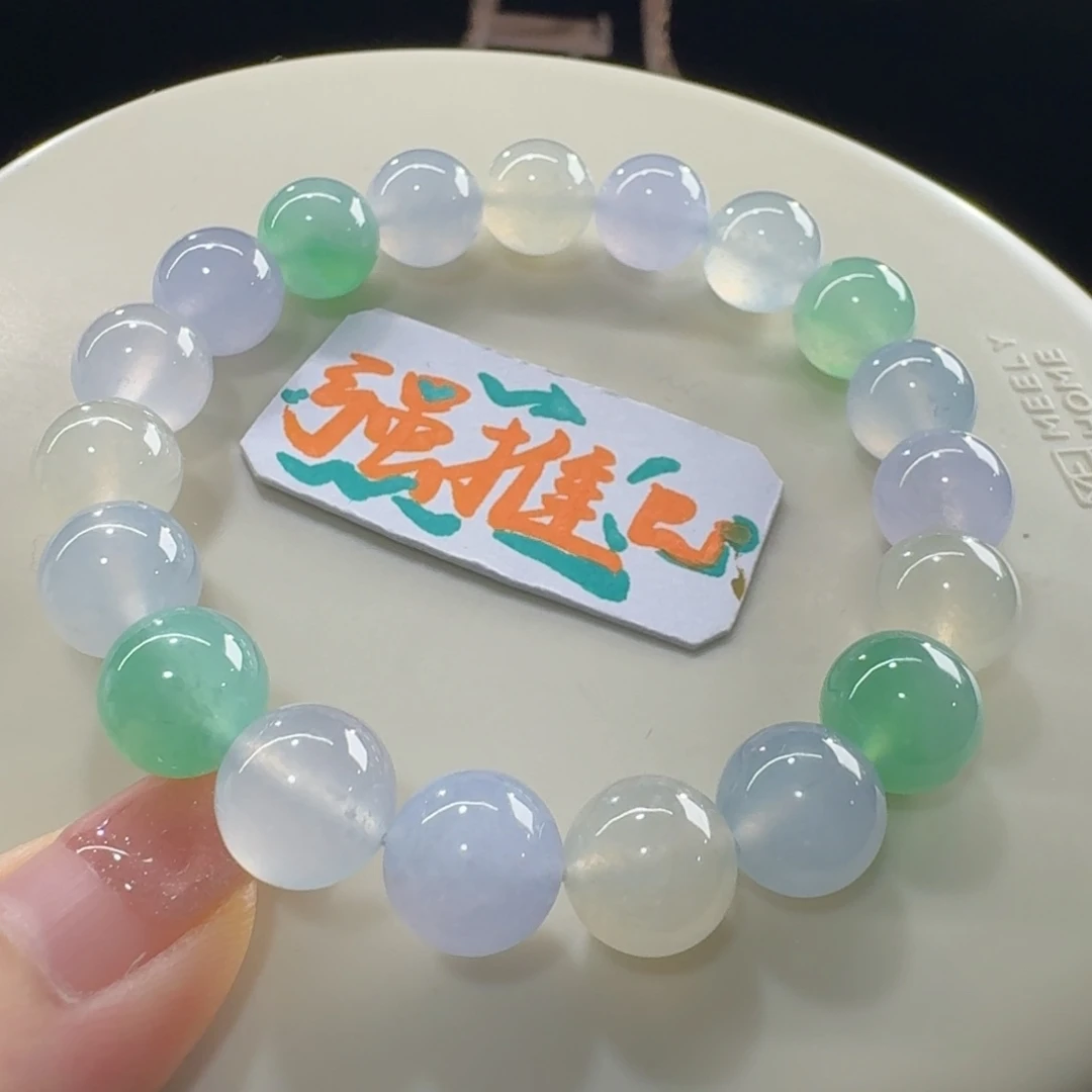 未镶嵌手串翡翠炸光！高冰马卡龙串卡10 强推！