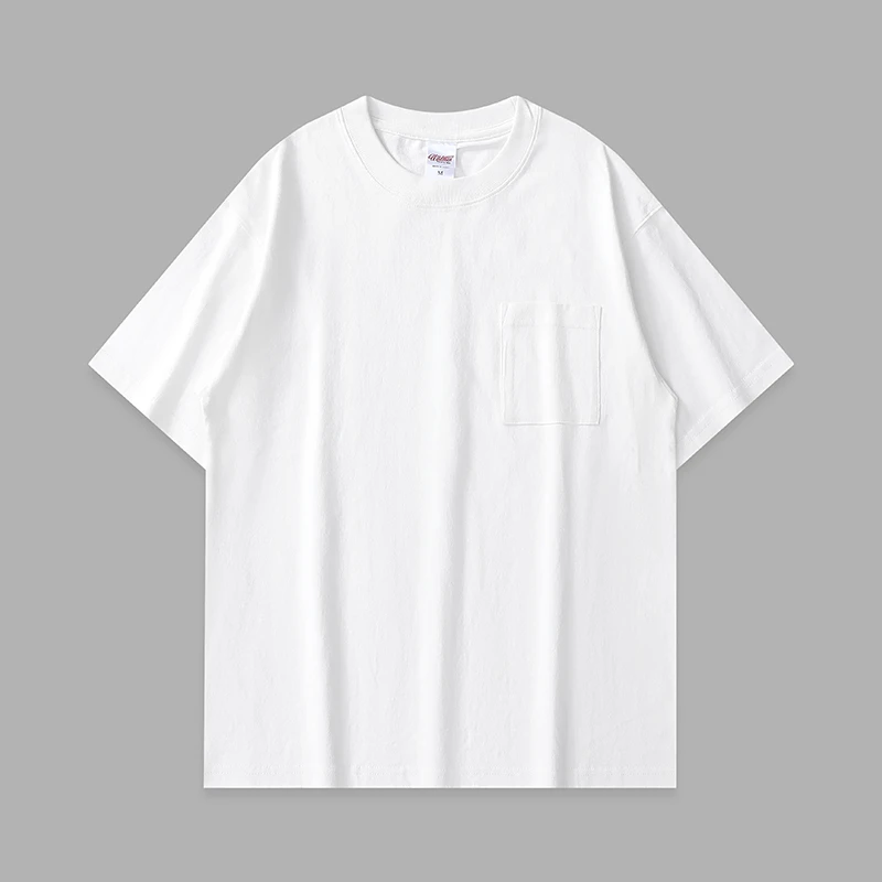 3135 新款重磅纯棉男女口袋纯色短袖宽松情侣简约百搭休闲圆领T恤