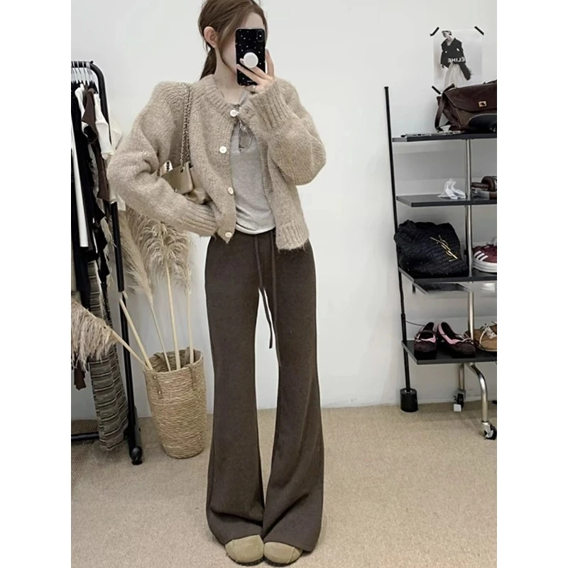 设计感微喇裤女秋冬新款韩版高腰修身阔脚裤休闲拖地长裤
