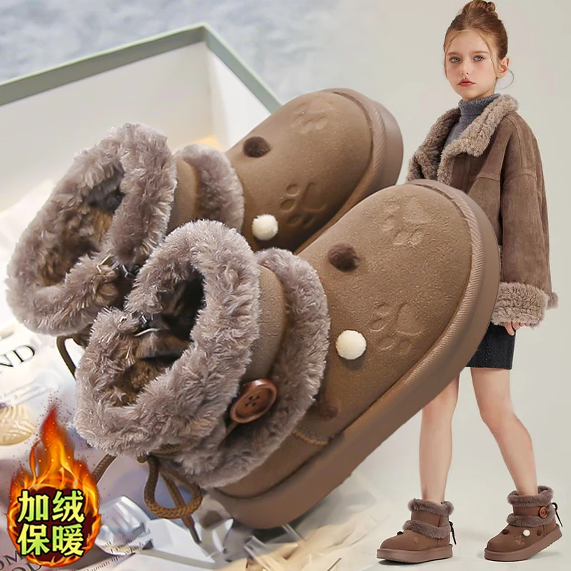 阿童木女童雪地靴加绒加厚儿童冬季大棉鞋2025新款防滑毛毛棉靴子