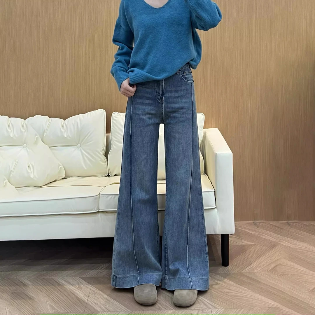 2025新款微喇牛仔裤女高腰显瘦宽松垂感大码胖mm阔腿拖地喇叭裤子