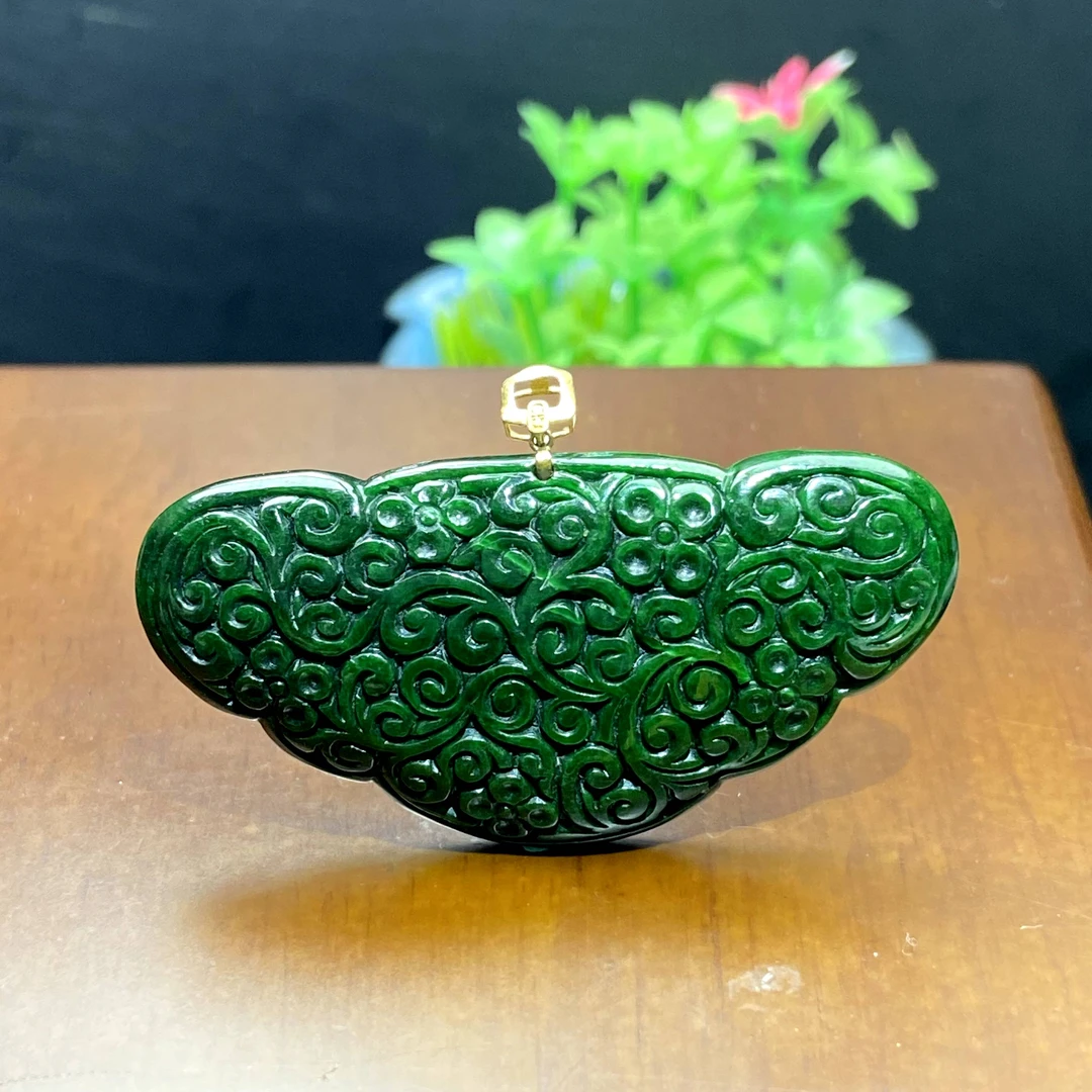 RX9天然缅甸A货翡翠花青如意吊坠/037689/北京中保拍卖