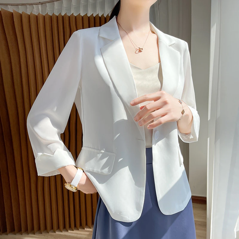 夏季韩版修身西装百搭西装职业小西装薄款领白色七分袖气质外套