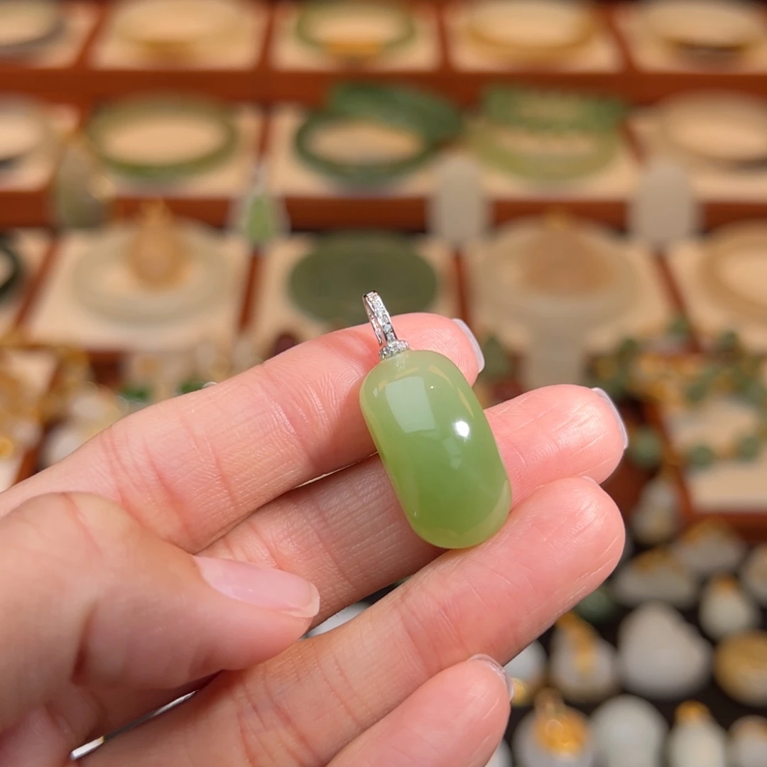 和田玉银S925镶嵌挂件