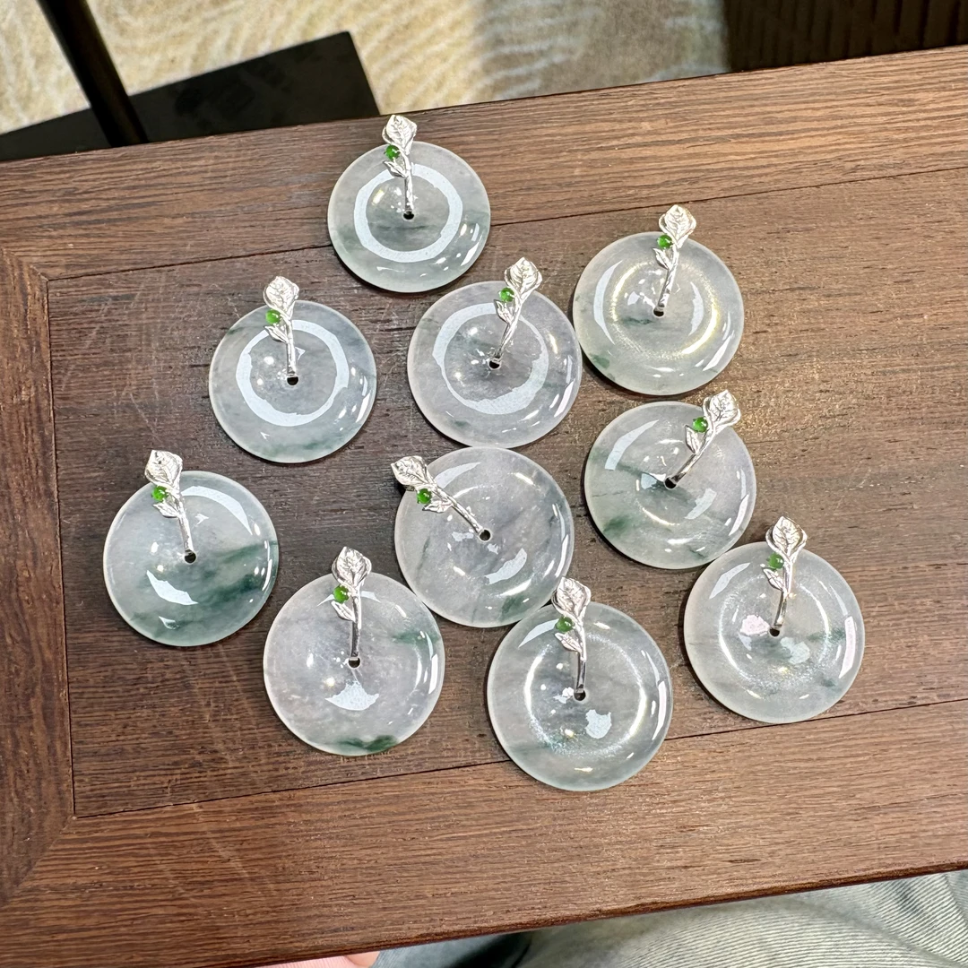 天然缅甸翡翠A货平安扣18k金镶嵌48小时鉴赏期(多样性发其一)