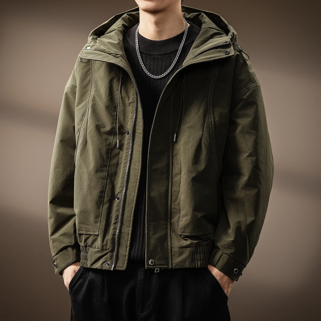 高端美式复古户外通勤连帽棉服外套男士秋冬新款加厚保暖休闲上衣