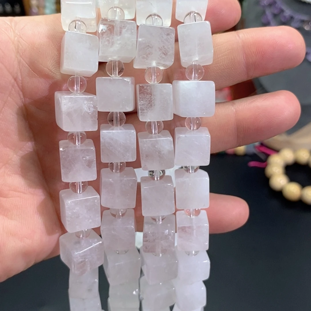 未镶嵌玛瑙/玉髓珠宝半成品天然白水晶方糖一条卡12mm