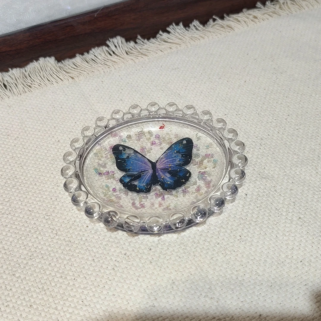 【包包爱茶器】蓝色蝴蝶玻璃杯垫精致家用手工防烫茶托茶道配件