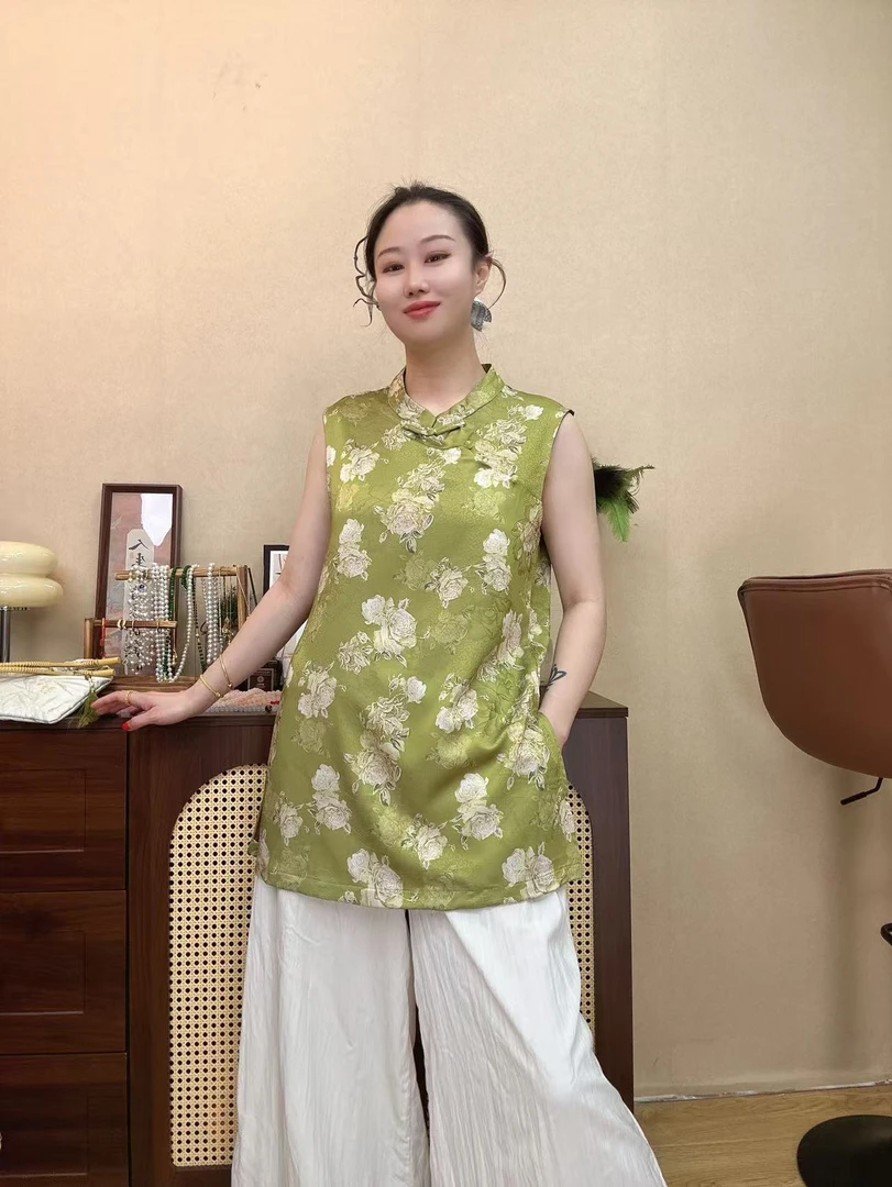 【澜公子9578】绿栀子花*春夏无袖新款气质百搭新中式国风中长款