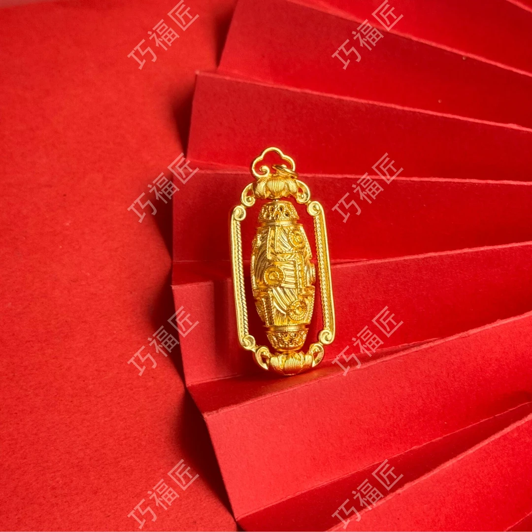 吊坠足银 旋转九眼珠吊坠 挂坠传承时尚复古精致金色精美轻奢双面