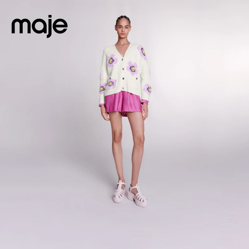 出游穿搭|Maje秋冬新款女装高级感花卉针织开衫MFPCA00491