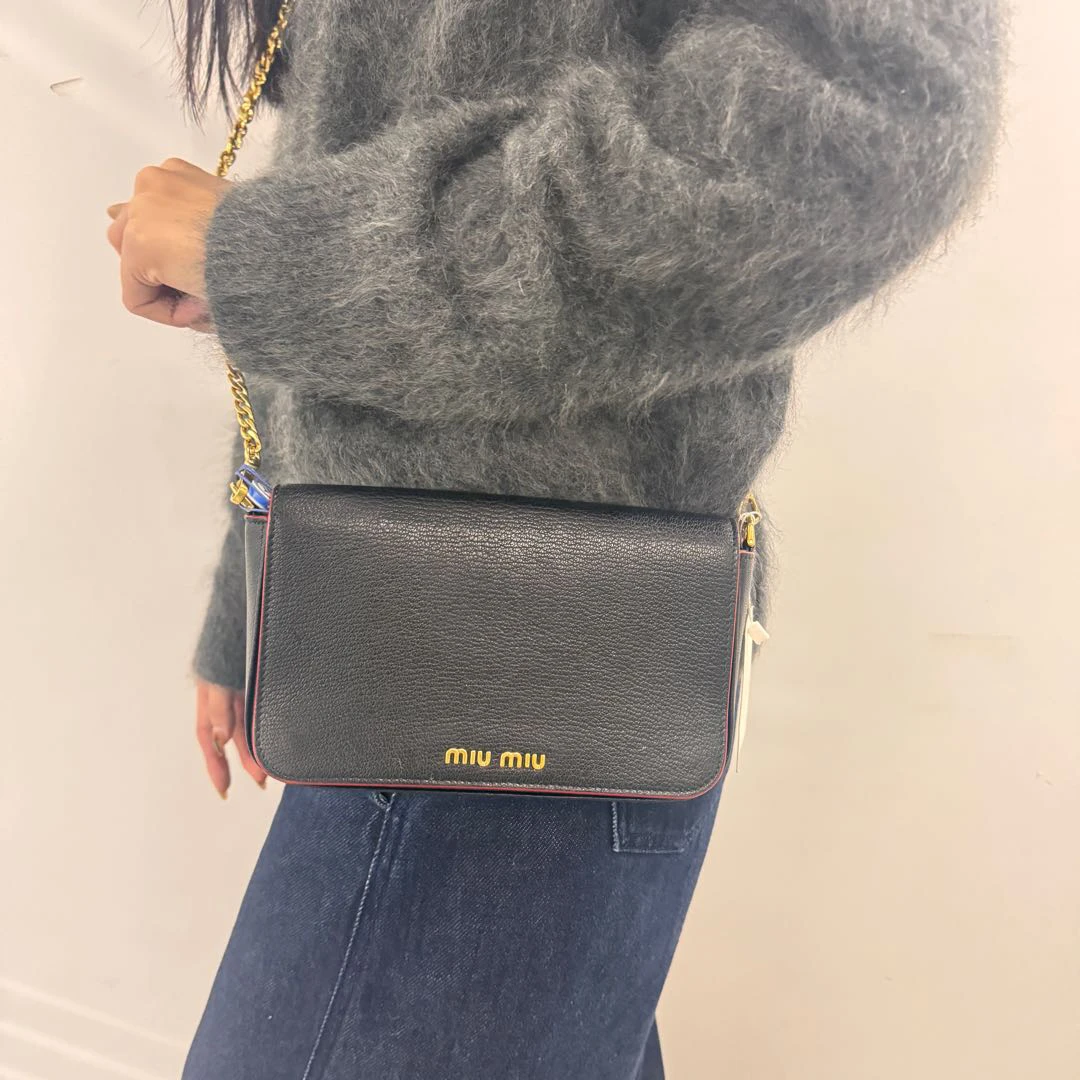 95新 MIU MIU/缪缪 Miumiu黑金链条包/0483