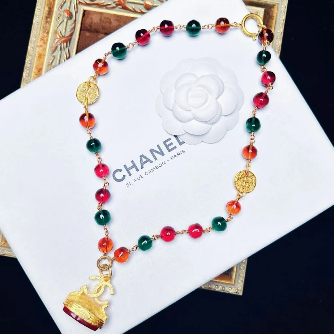 95新 Chanel/香奈儿 柚礼中古/香奈儿红琉璃印章项链hz509016
