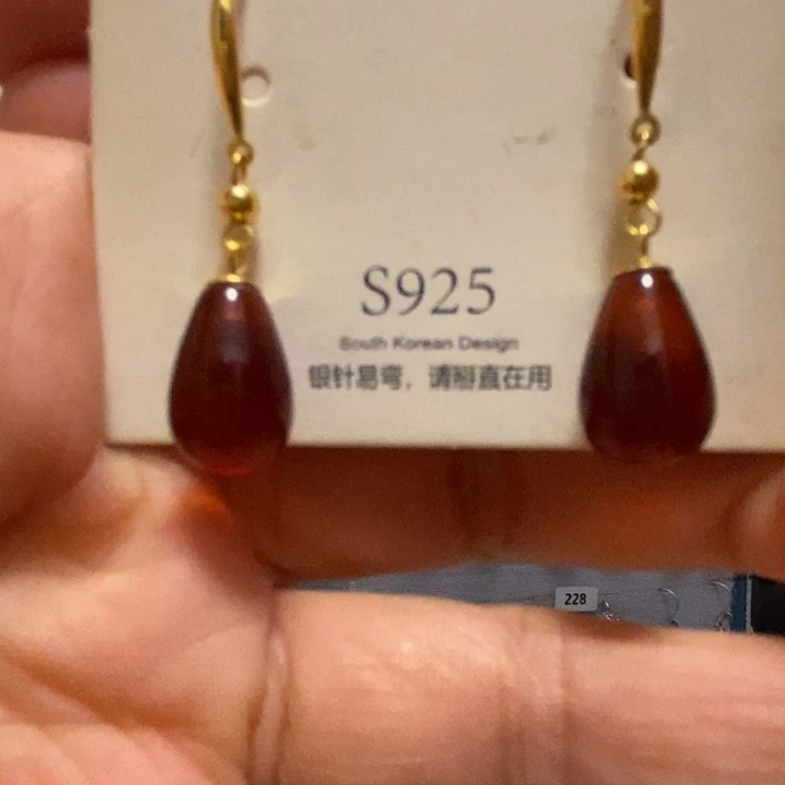 血珀耳饰银S925镶嵌琥珀