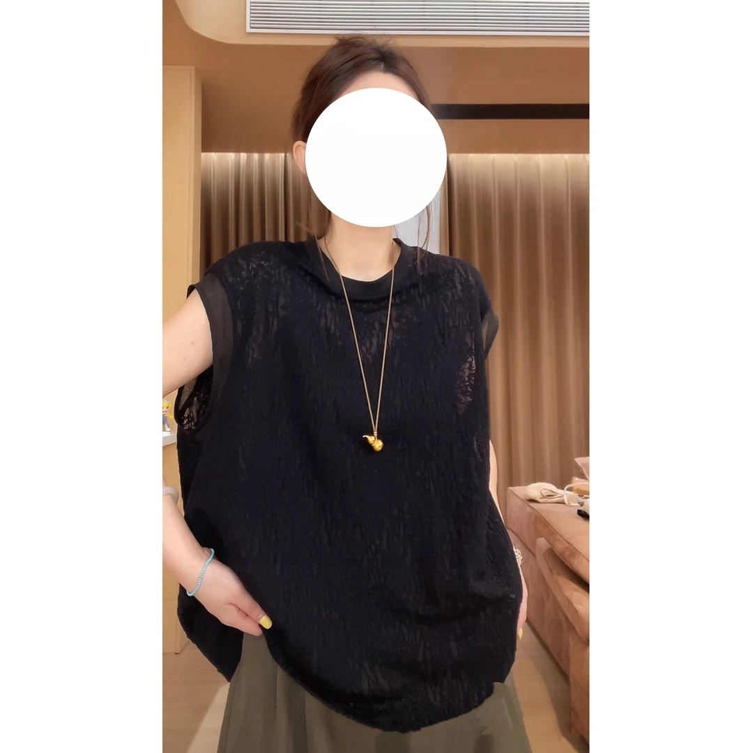 2025夏新款韩版设计感蕾丝无袖T恤上衣 2507C3973