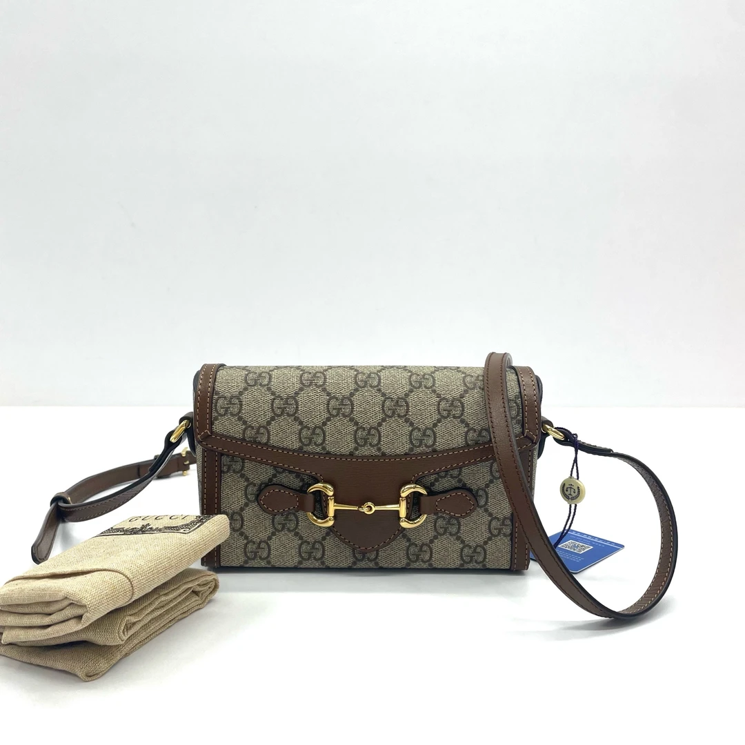 95新 GUCCI/古驰 98新 horsebit 1955马衔扣横版mini手机包