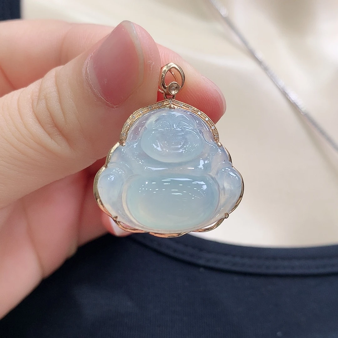颈饰18K金镶嵌翡翠佛公