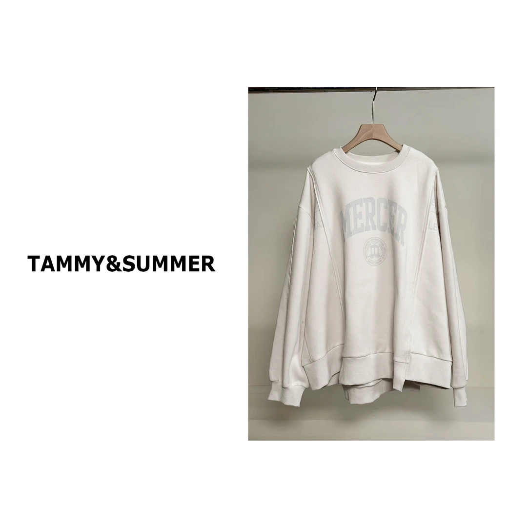 【Tammy&Summer】宽松百搭时尚慵懒风圆领落肩袖字母印花卫衣53415
