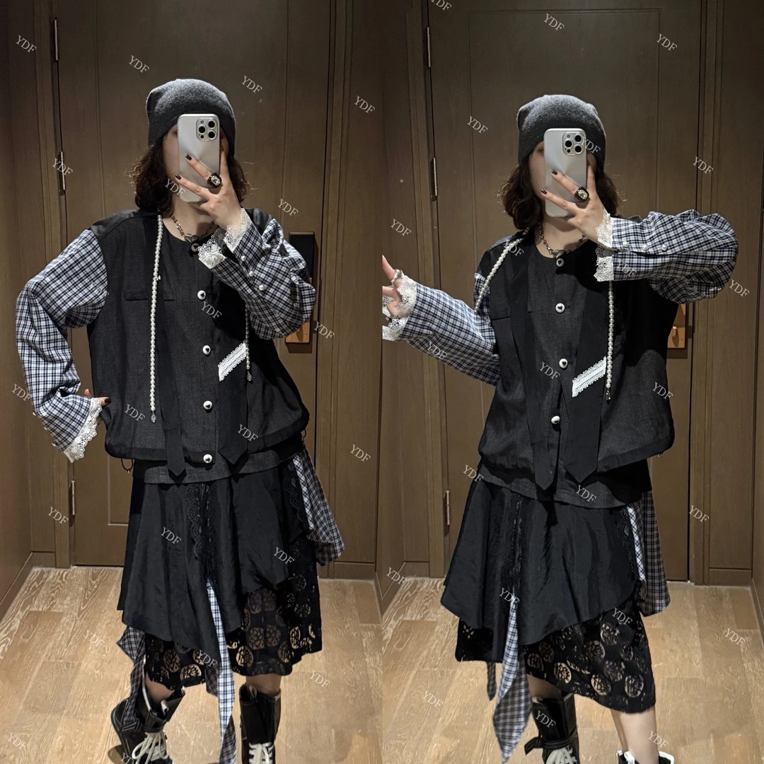 YDFSTUDIO小众【甜酷调性】欧货早秋撞色拼接设计上衣+半身裙套装