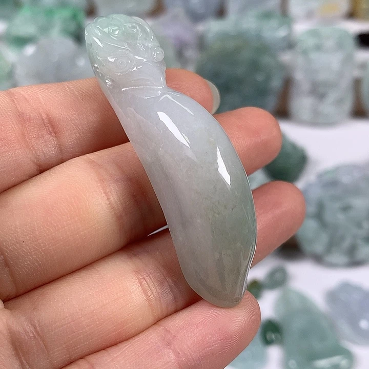 翡翠未镶嵌颈饰龙勾卡厚14+