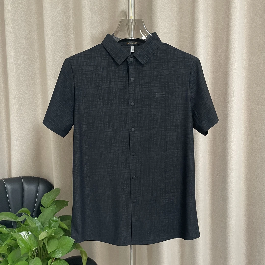 衬衫翻领百搭修身条纹上衣男款薄款夏季衬衣商务休闲男士短袖