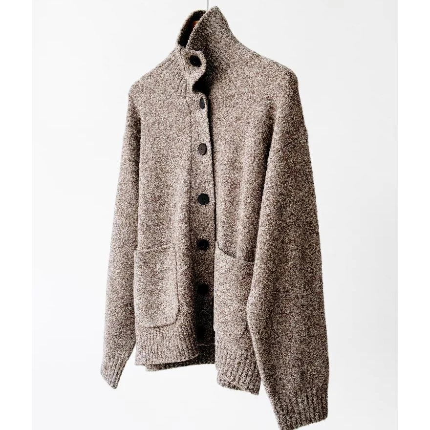 ZH8660禾 2024 秋冬季无染原色牦圈圈纱牛角扣针织开衫女