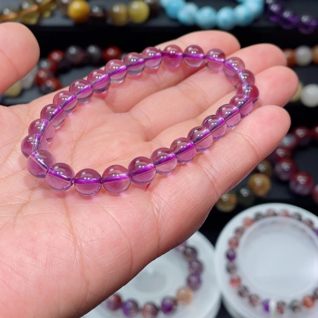 水晶手串未镶嵌西*葆紫水晶手链，晶体通透