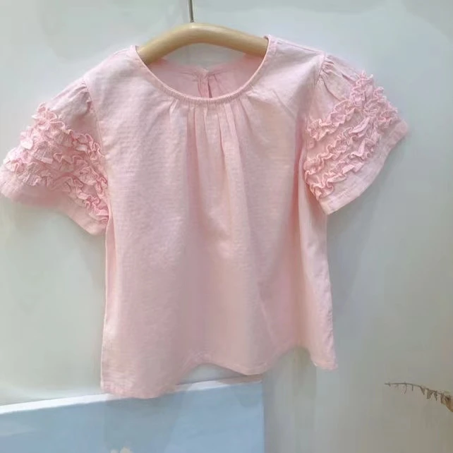 【现货】leomama女童娃娃衫夏季儿童甜美上衣宝宝花边短袖 24H1068