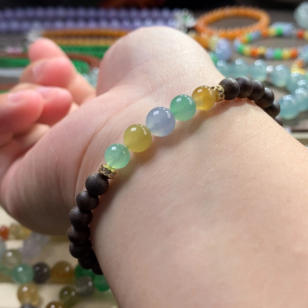 未镶嵌手链翡翠精品大漏！冰起胶甜美马卡龙多宝糖果半串卡6~7