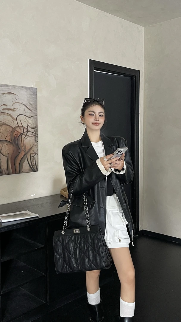 （点心专属）黑色大容量褶皱菱格托特通勤单肩斜挎手拿包3034黑色