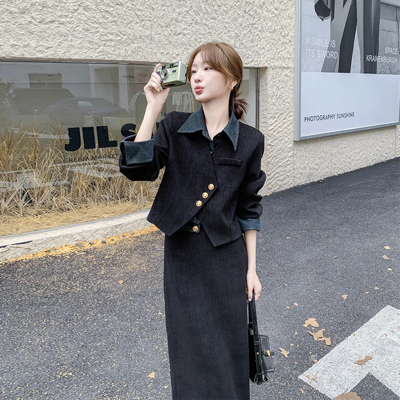 气质通勤高级感穿搭丝绒西装套装女春2025超火高知长裙ootd两件套