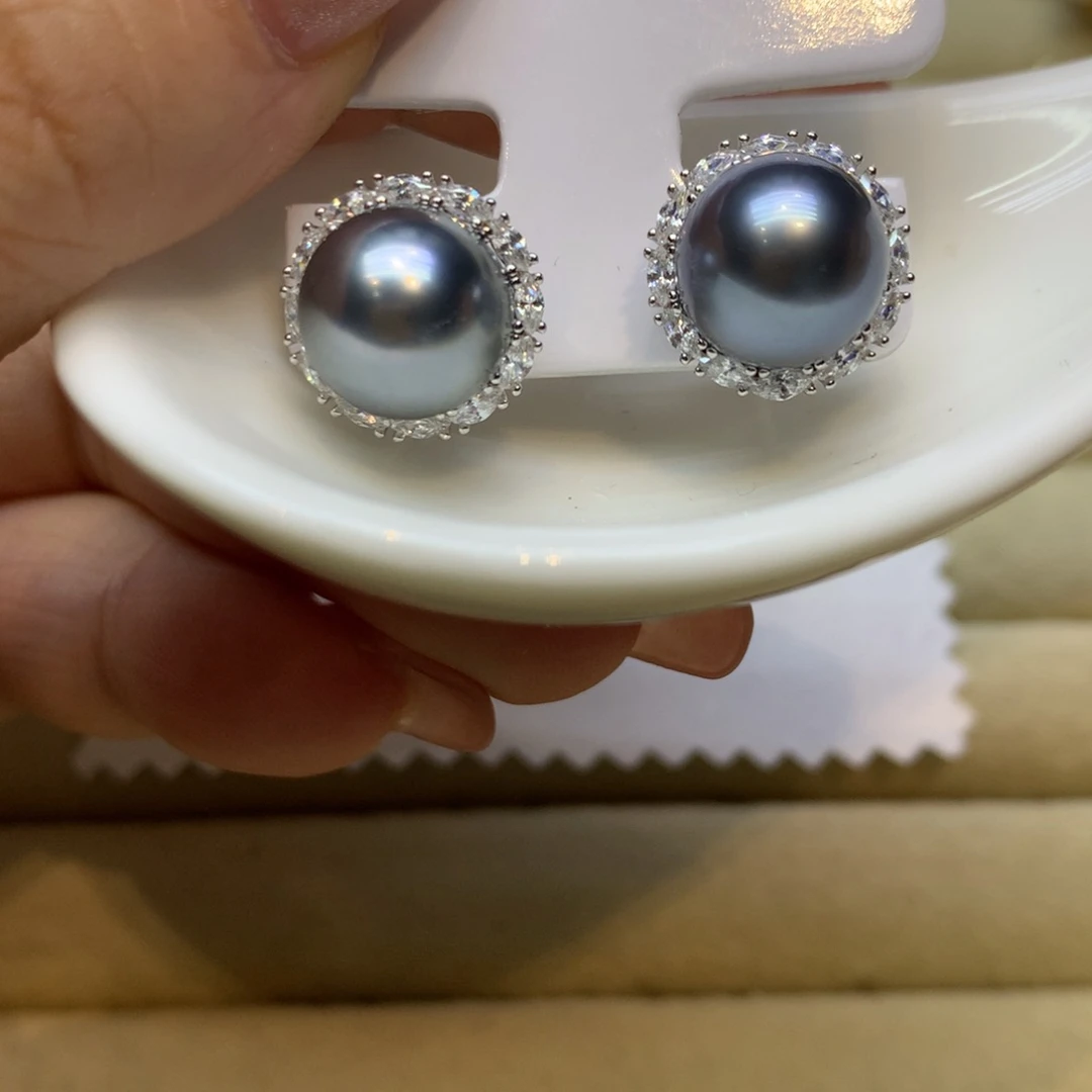 银S925镶嵌耳饰海水珍珠