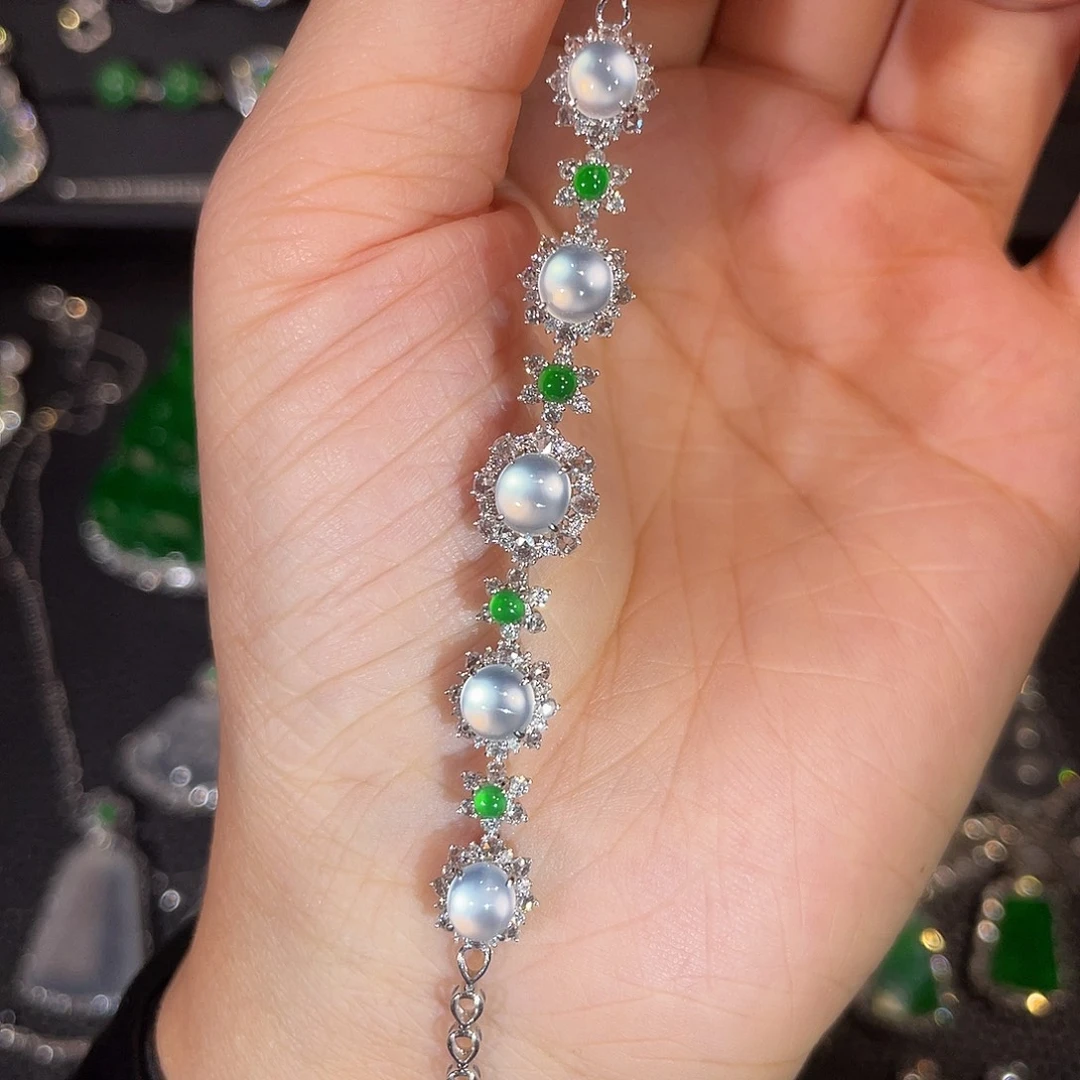 翡翠18K金镶嵌吊坠(不含链)冰蛋面手链