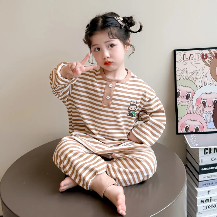 3岁儿童连体睡衣春秋季A类纯棉卡通拉布布条纹小女孩宝宝分腿睡袋