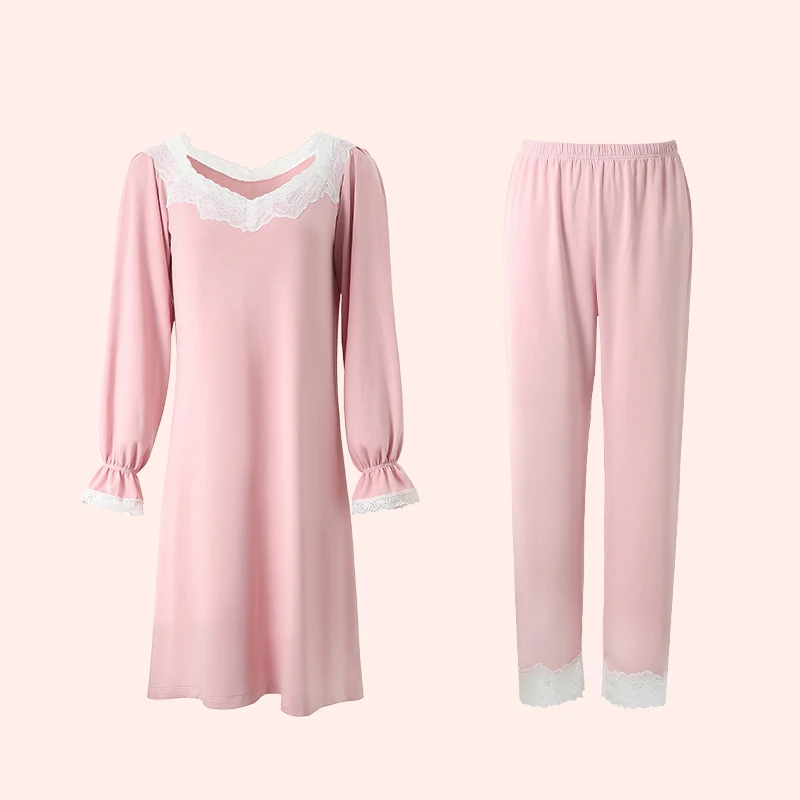 【盈公主专享】木缇娜法式浪漫新序粉梦镜家居服套装 MC2566+MC2568