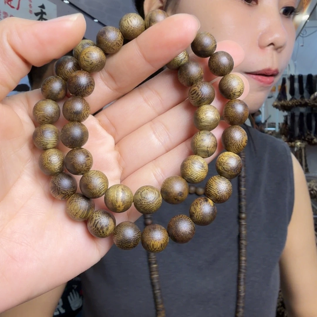 手串沉香莺歌绿奇楠张勺子圆珠双圈一条1.0mm