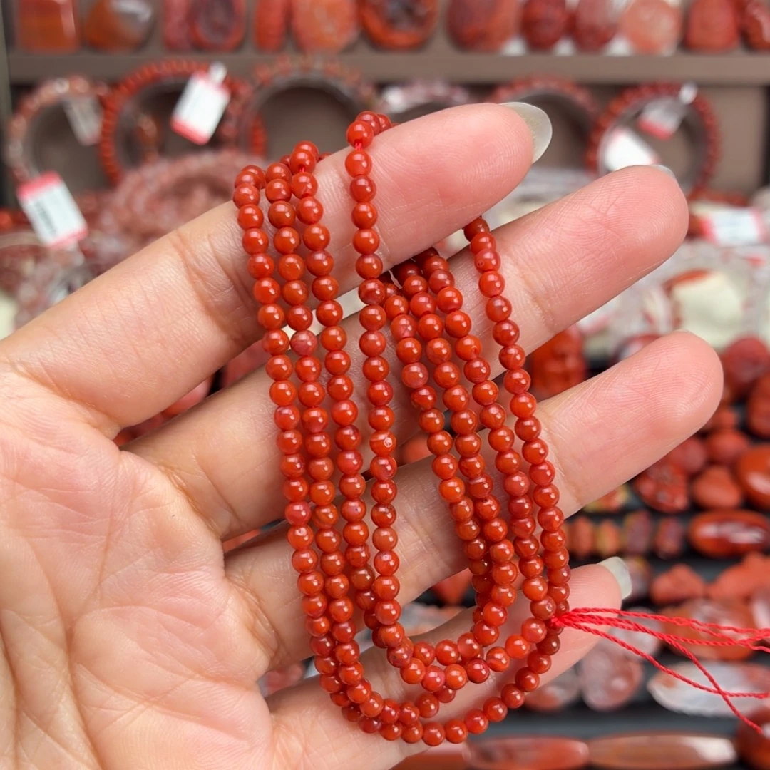 南红玛瑙未镶嵌颈饰柿子红小米珠多圈3+