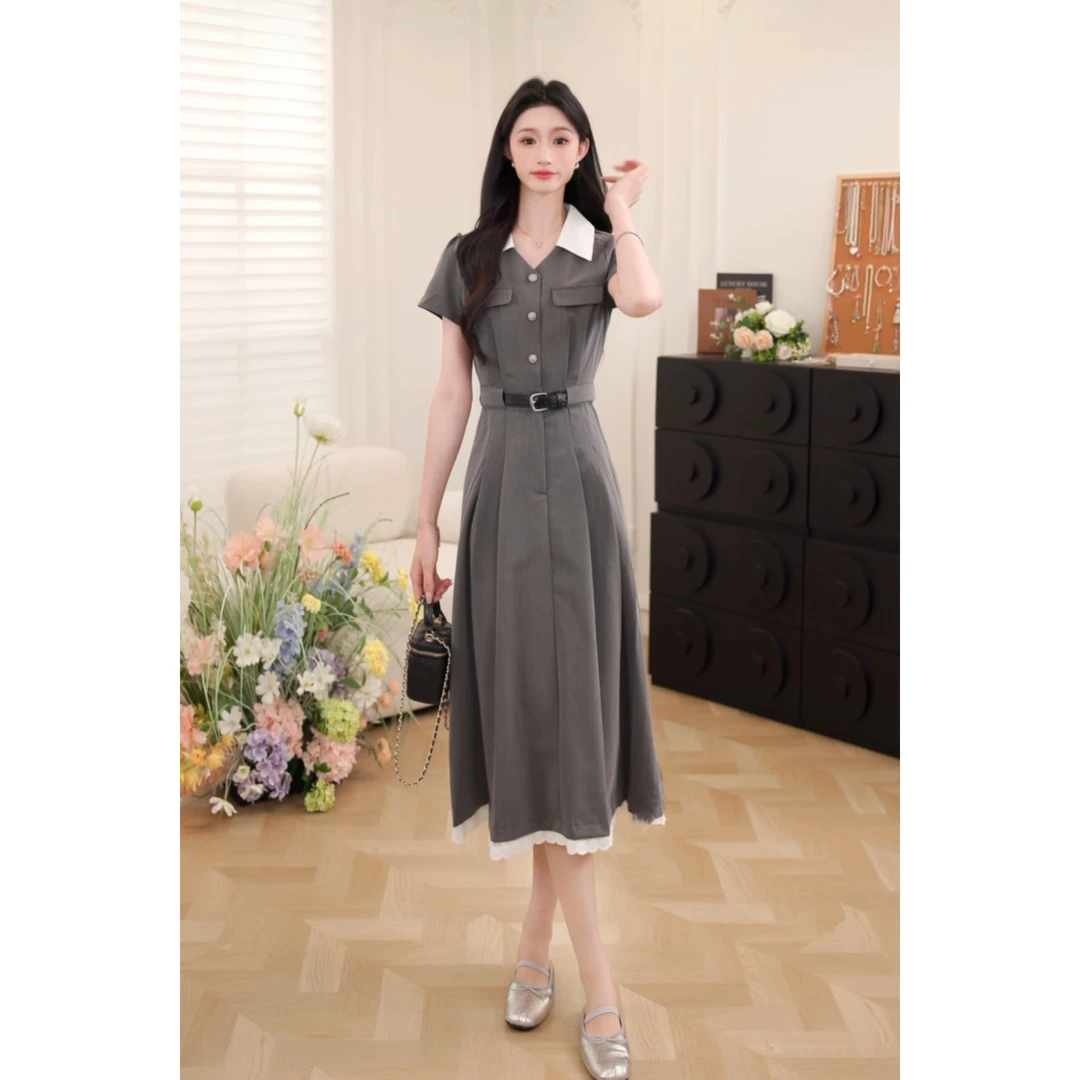 鹿向南「香草拿铁」夏季假两件连衣裙设计感高腰a字长裙QYM002577