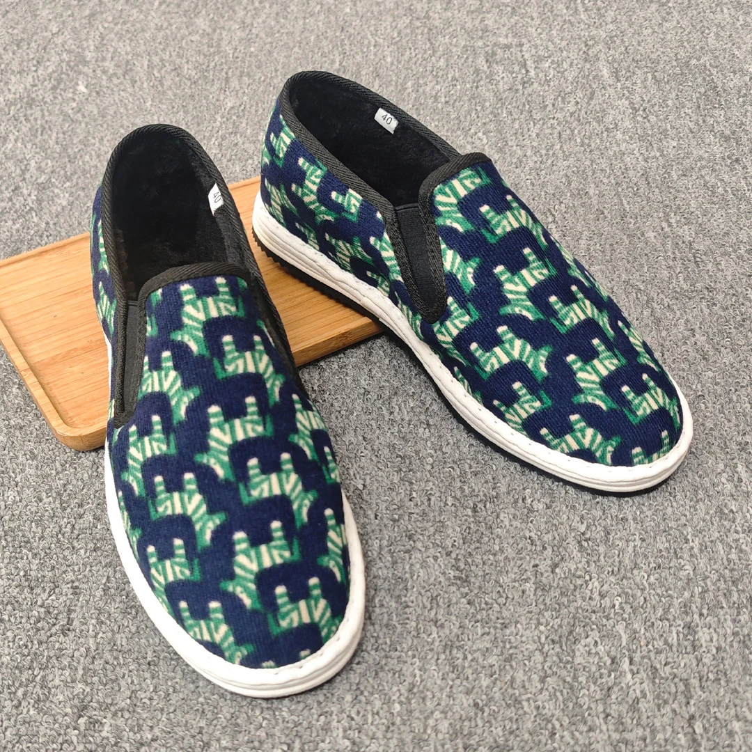 高档加绒加厚棉鞋老北京布鞋男冬季保暖百搭一脚蹬千层底软底布鞋