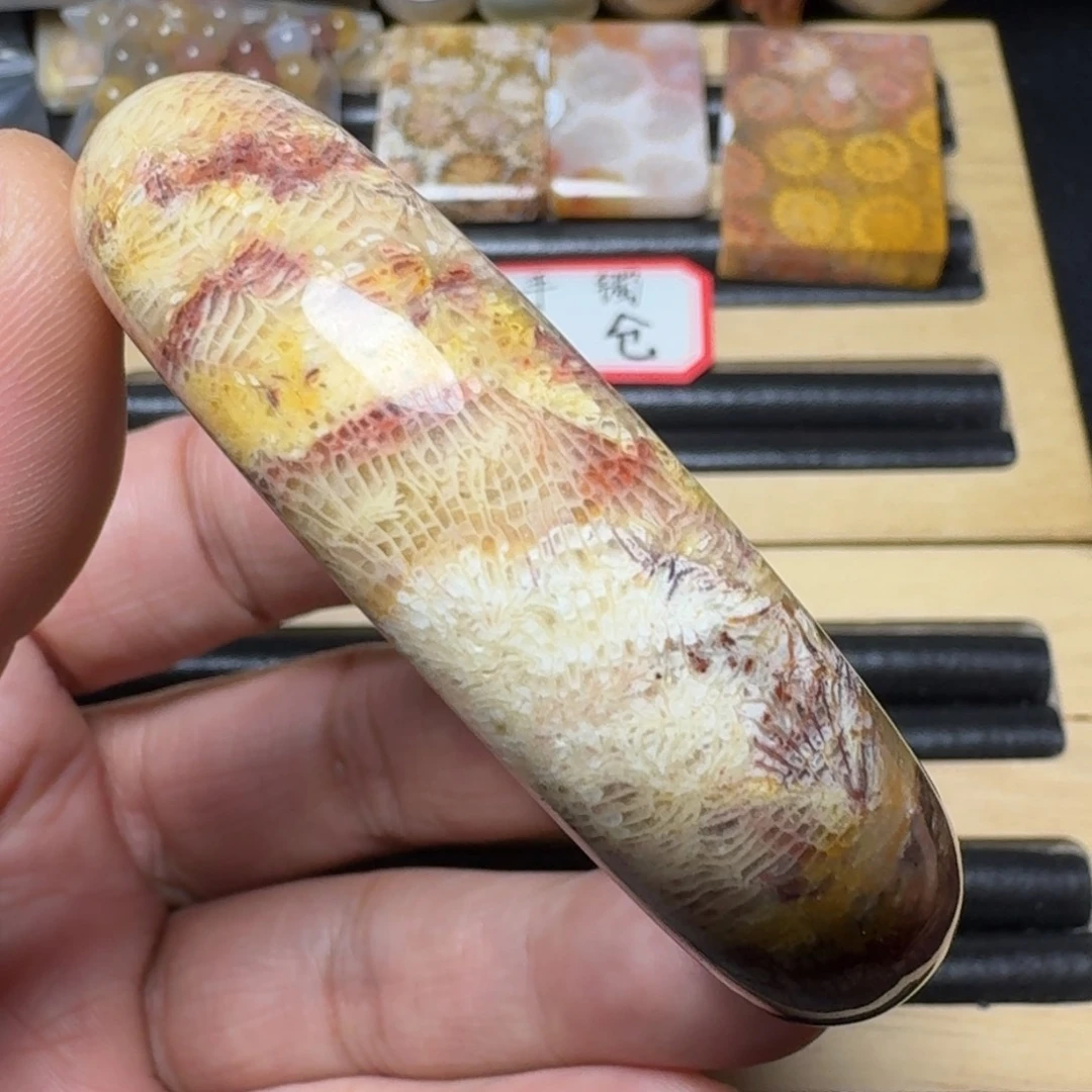 硅化玉54.5红黄绿，可盘未镶嵌54.5圈口